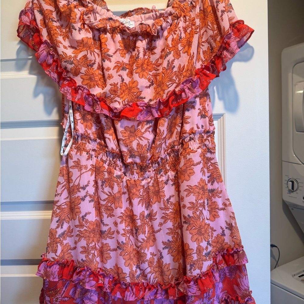 Floral Ruffle Dress – Pink & Coral Boho Style